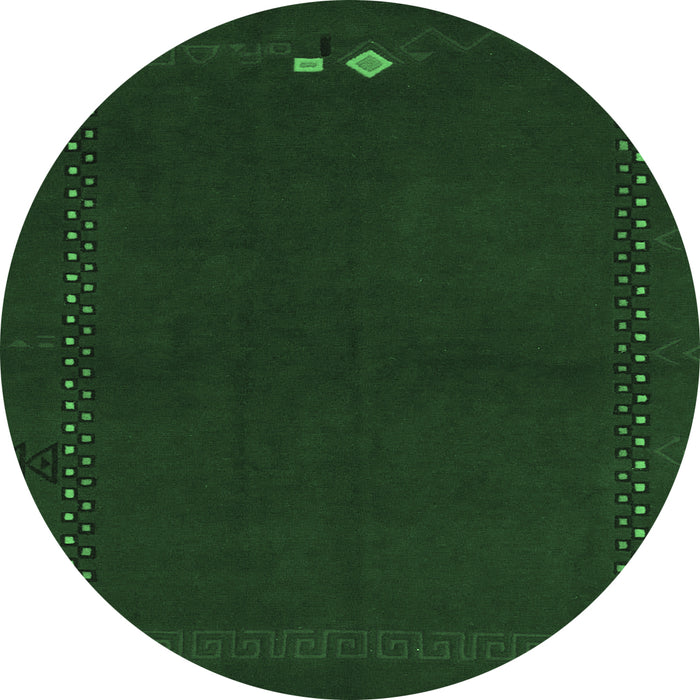 Round Machine Washable Abstract Emerald Green Modern Area Rugs, wshabs776emgrn