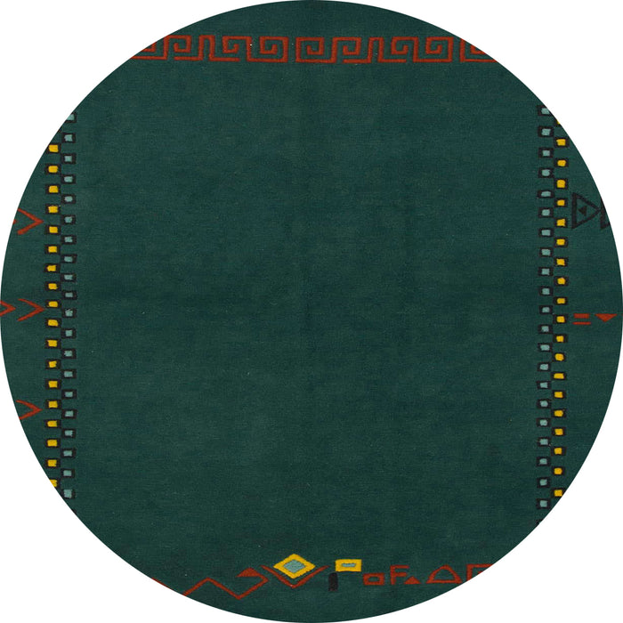 Round Machine Washable Abstract Deep Teal Green Rug, wshabs776
