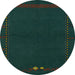 Round Machine Washable Abstract Deep Teal Green Rug, wshabs776