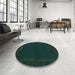 Round Abstract Deep Teal Green Modern Rug in a Office, abs776