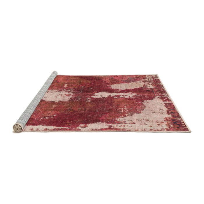 Sideview of Machine Washable Abstract Red Rug, wshabs777