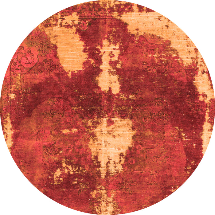 Round Machine Washable Abstract Orange Modern Area Rugs, wshabs777org