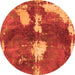 Round Machine Washable Abstract Orange Modern Area Rugs, wshabs777org