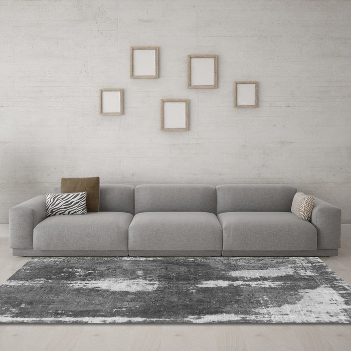 Machine Washable Abstract Gray Modern Rug in a Living Room,, wshabs777gry