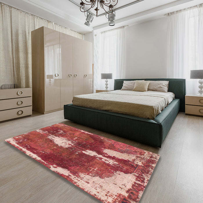 Abstract Red Modern Rug in a Bedroom, abs777