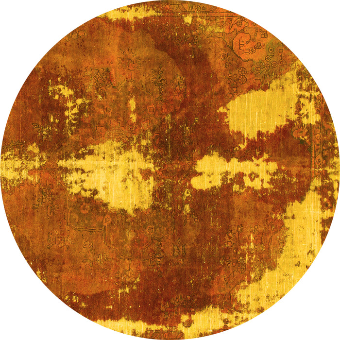 Round Abstract Yellow Modern Rug, abs777yw