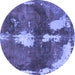 Round Machine Washable Abstract Blue Modern Rug, wshabs777blu