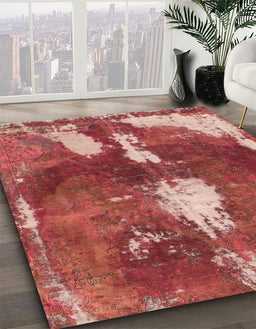 Machine Washable Abstract Red Rug in a Family Room, wshabs777