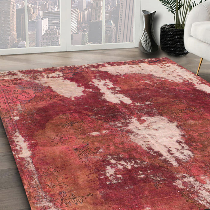 Machine Washable Abstract Red Rug in a Family Room, wshabs777