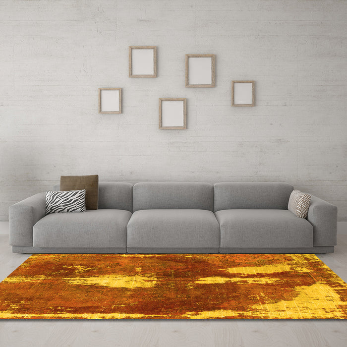Machine Washable Abstract Yellow Modern Rug in a Living Room, wshabs777yw