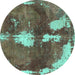 Round Abstract Turquoise Modern Rug, abs777turq