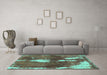 Machine Washable Abstract Turquoise Modern Area Rugs in a Living Room,, wshabs777turq