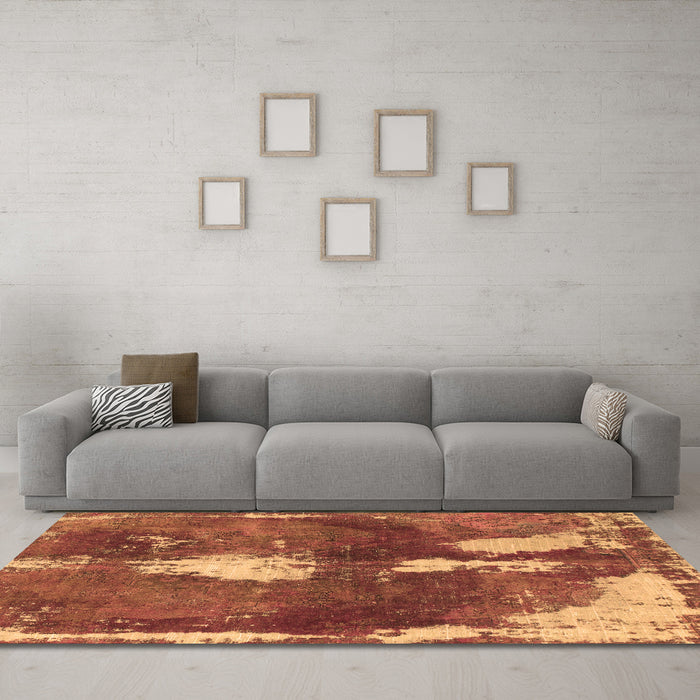 Machine Washable Abstract Brown Modern Rug in a Living Room,, wshabs777brn