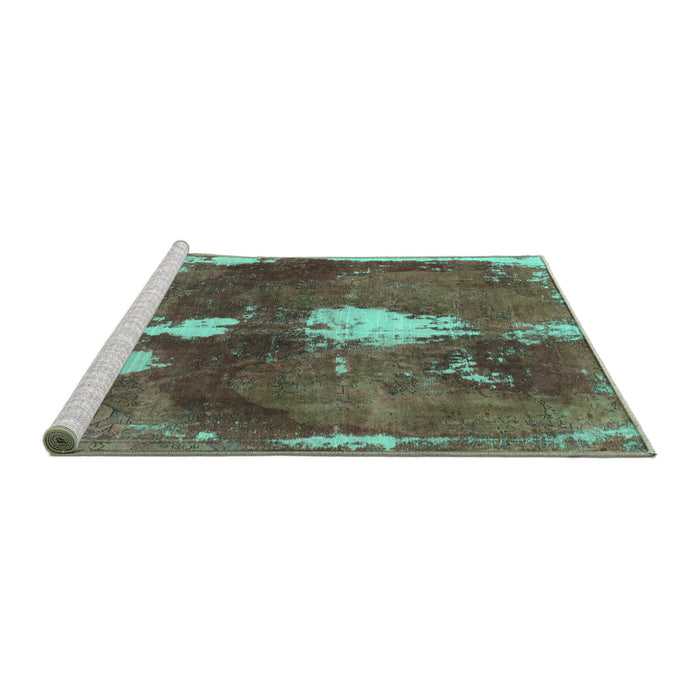 Sideview of Machine Washable Abstract Turquoise Modern Area Rugs, wshabs777turq