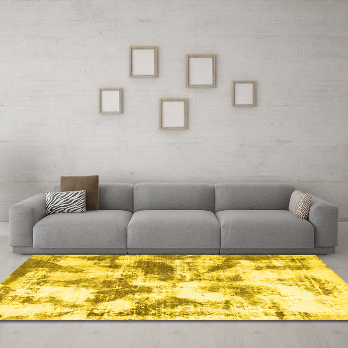 Machine Washable Abstract Yellow Modern Rug in a Living Room, wshabs778yw