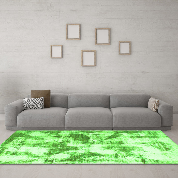Machine Washable Abstract Green Modern Area Rugs in a Living Room,, wshabs778grn