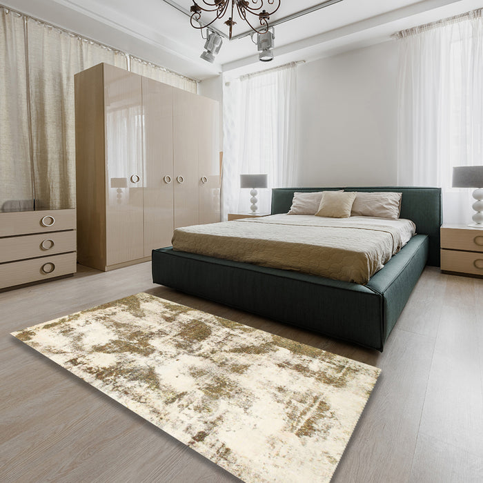 Machine Washable Abstract Brass Green Rug in a Bedroom, wshabs778