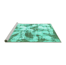 Sideview of Machine Washable Abstract Turquoise Modern Area Rugs, wshabs778turq