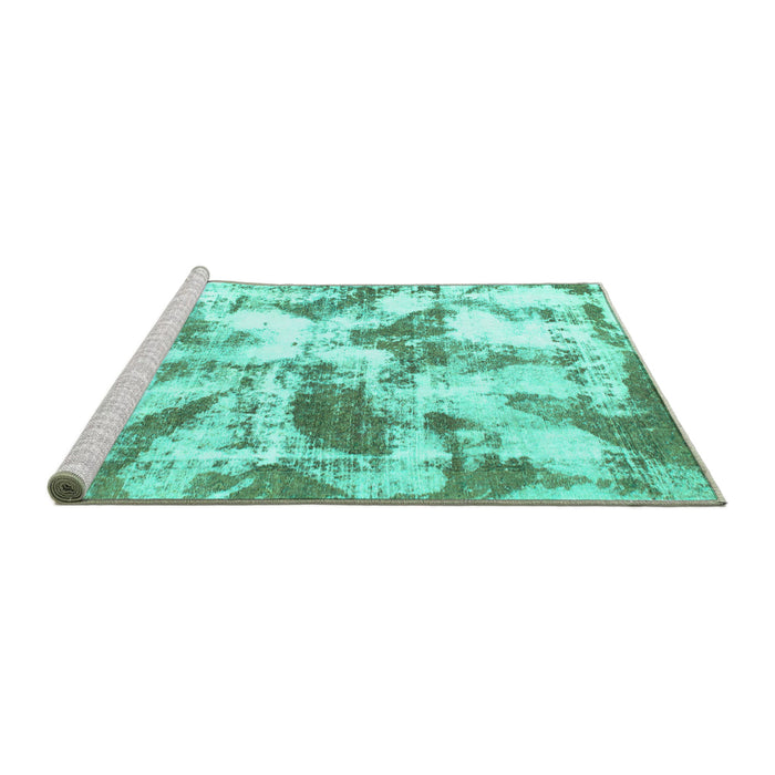 Sideview of Machine Washable Abstract Turquoise Modern Area Rugs, wshabs778turq