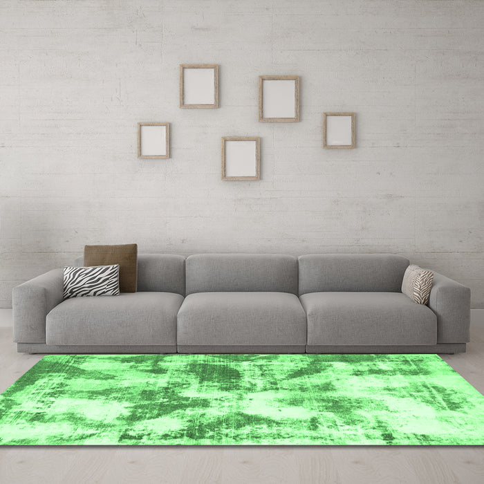 Machine Washable Abstract Emerald Green Modern Area Rugs in a Living Room,, wshabs778emgrn