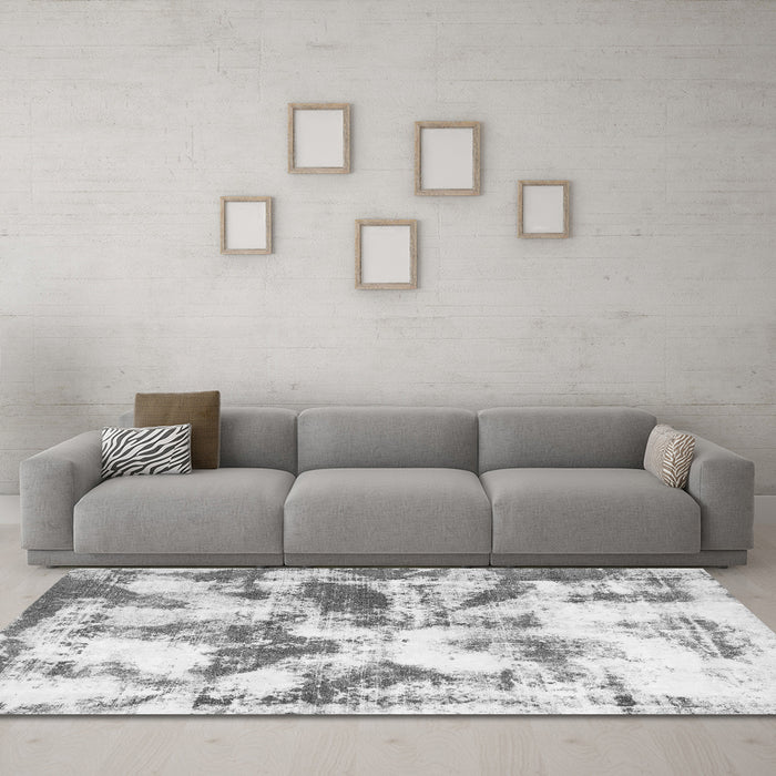 Machine Washable Abstract Gray Modern Rug in a Living Room,, wshabs778gry