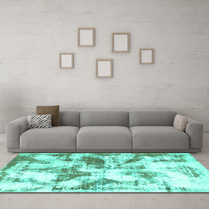 Machine Washable Abstract Turquoise Modern Area Rugs in a Living Room,, wshabs778turq
