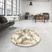 Round Machine Washable Abstract Brass Green Rug in a Office, wshabs778