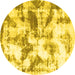 Round Abstract Yellow Modern Rug, abs778yw