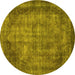 Round Machine Washable Abstract Yellow Modern Rug, wshabs779yw