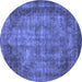 Round Abstract Blue Modern Rug, abs779blu