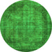 Round Machine Washable Abstract Green Modern Area Rugs, wshabs779grn