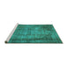 Sideview of Machine Washable Abstract Turquoise Modern Area Rugs, wshabs779turq