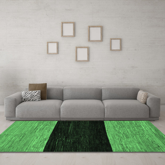 Machine Washable Abstract Emerald Green Modern Area Rugs in a Living Room,, wshabs77emgrn
