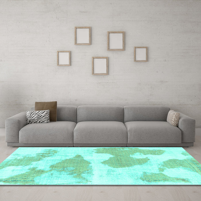 Machine Washable Abstract Turquoise Modern Area Rugs in a Living Room,, wshabs780turq