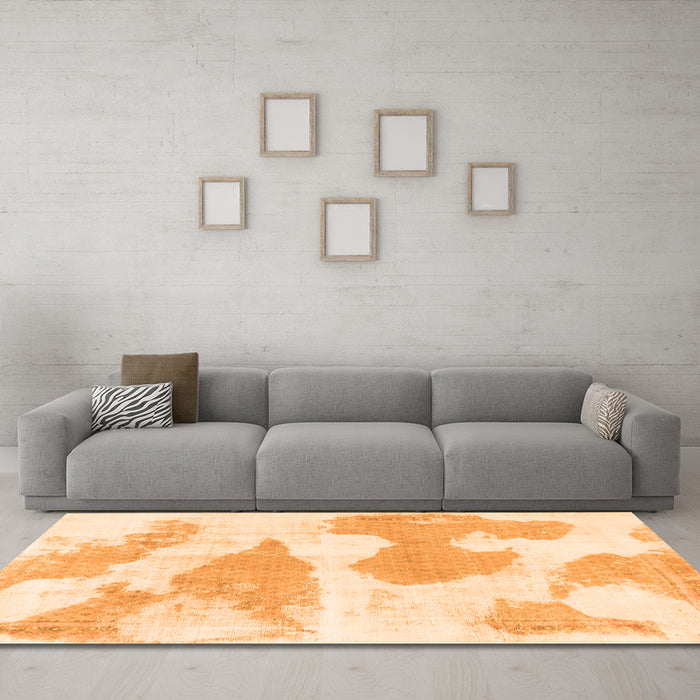 Machine Washable Abstract Orange Modern Area Rugs in a Living Room, wshabs780org