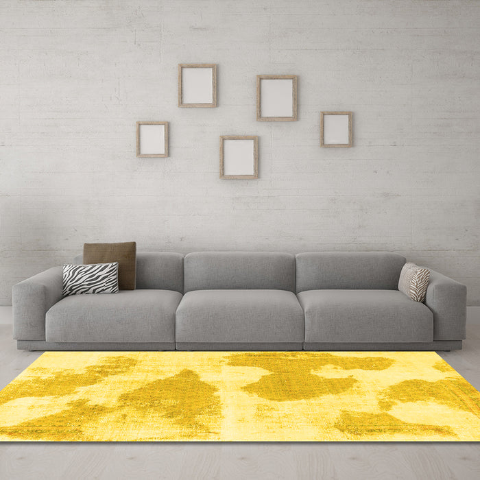 Machine Washable Abstract Yellow Modern Rug in a Living Room, wshabs780yw