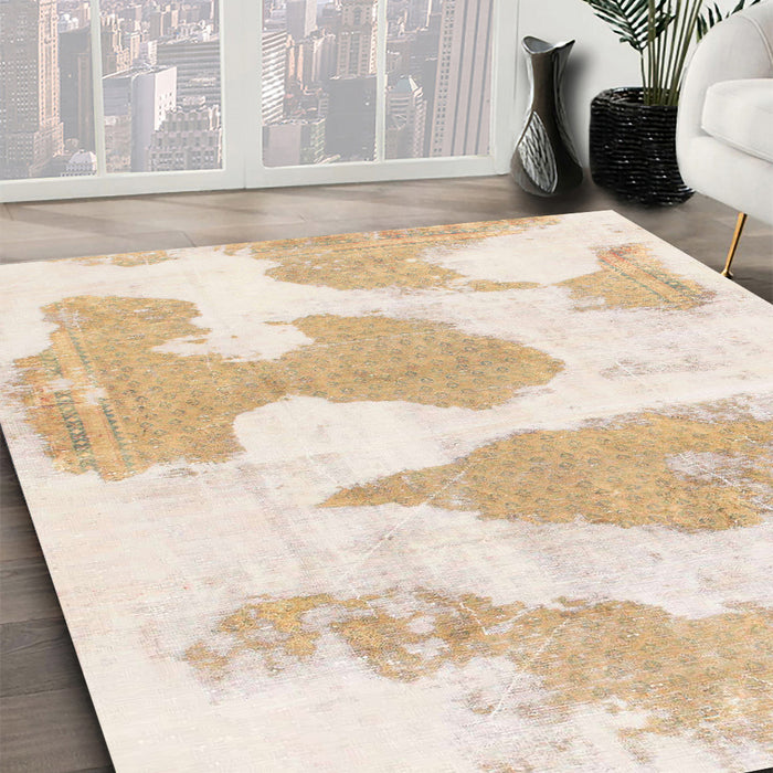 Machine Washable Abstract Gold Rug in a Family Room, wshabs780