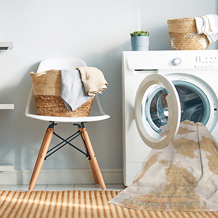 Machine Washable Abstract Gold Rug in a Washing Machine, wshabs780