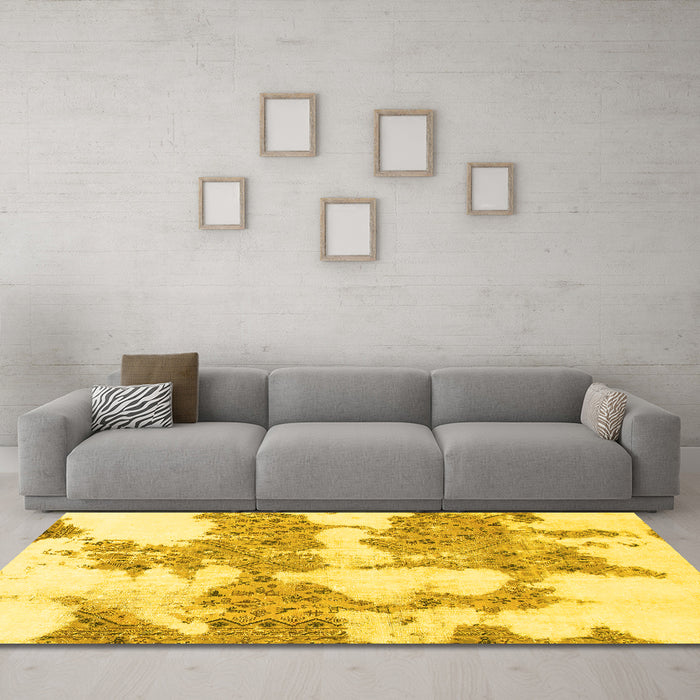 Machine Washable Abstract Yellow Modern Rug in a Living Room, wshabs781yw