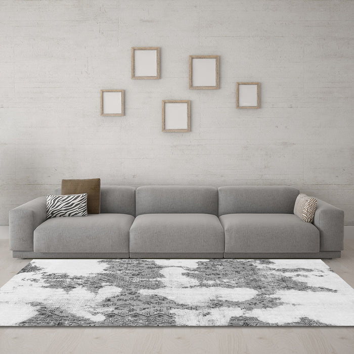 Machine Washable Abstract Gray Modern Rug in a Living Room,, wshabs781gry