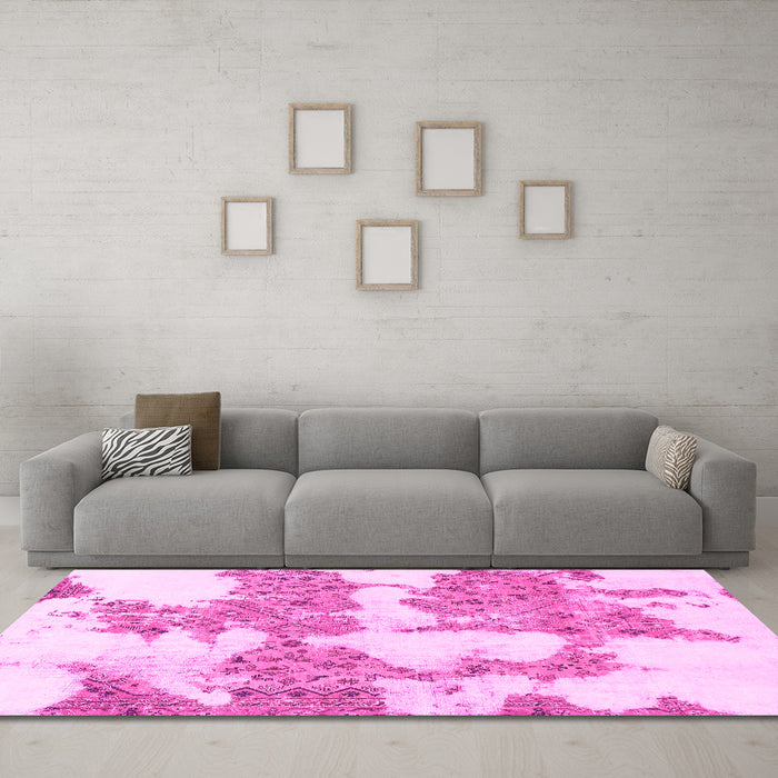 Machine Washable Abstract Pink Modern Rug in a Living Room, wshabs781pnk