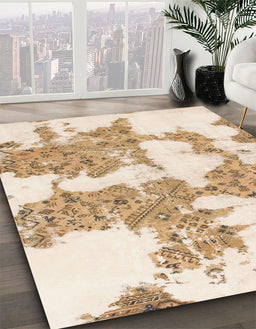 Machine Washable Abstract Peach Rug in a Family Room, wshabs781