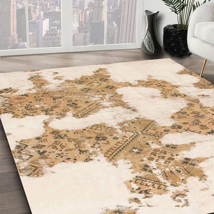 Machine Washable Abstract Peach Rug in a Family Room, wshabs781