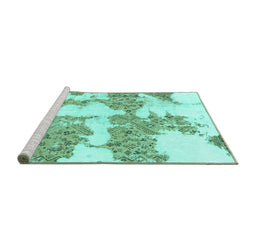 Sideview of Machine Washable Abstract Turquoise Modern Area Rugs, wshabs781turq