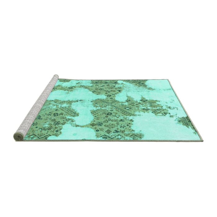 Sideview of Machine Washable Abstract Turquoise Modern Area Rugs, wshabs781turq