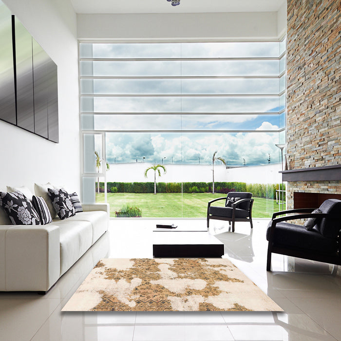 Square Machine Washable Abstract Peach Rug in a Living Room, wshabs781