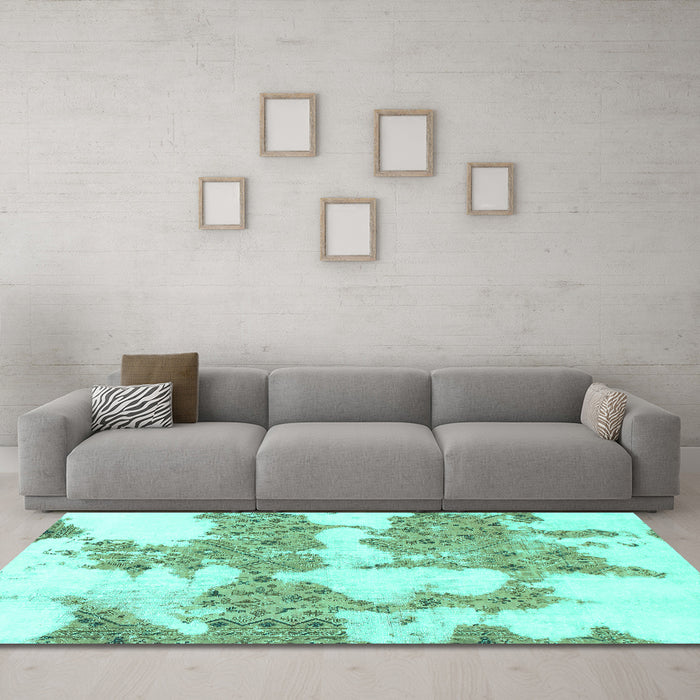 Machine Washable Abstract Turquoise Modern Area Rugs in a Living Room,, wshabs781turq