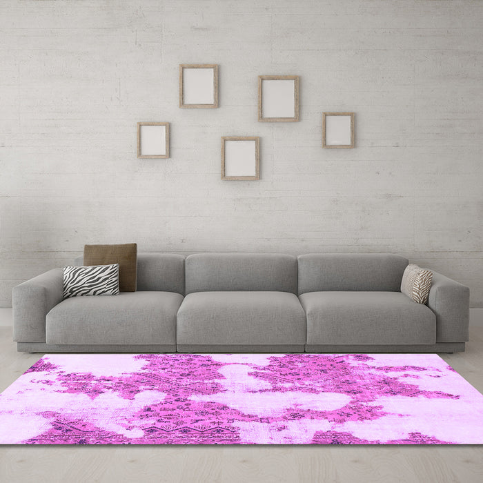 Machine Washable Abstract Purple Modern Area Rugs in a Living Room, wshabs781pur