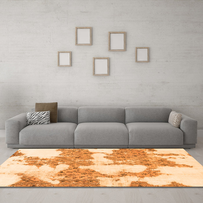 Machine Washable Abstract Orange Modern Area Rugs in a Living Room, wshabs781org