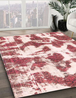 Abstract Deep Rose Pink Modern Rug in Family Room, abs782